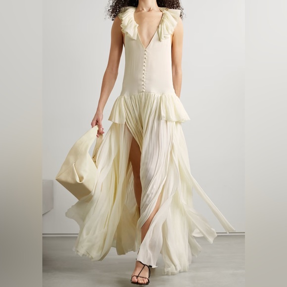 KHAITE Maryam Open-back Ruffled Pleated Silk Crepe de Chine Maxi Dress - Picture 12 of 12